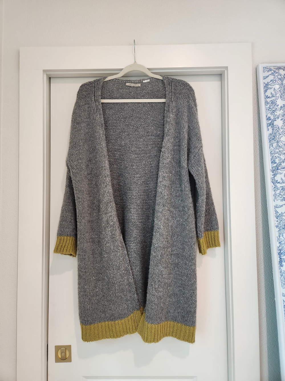Niccolai Classic Open-Front Knit Cardigan - Gray with Mustard Trim